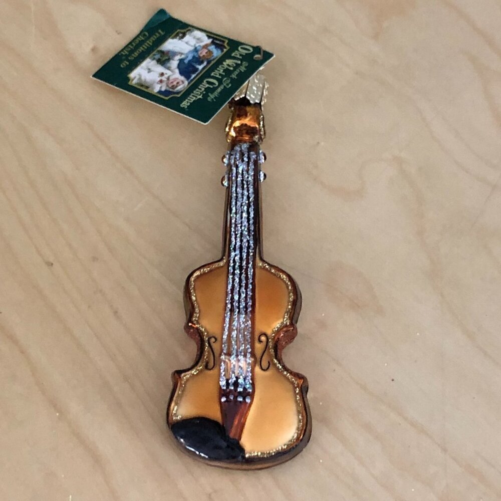 Old World Christmas Violin Gold Blown Glass Ornament 38008 New - Picture 6 of 6